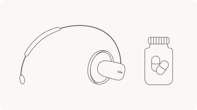 Flow headset alongside medication, showing combined treatment
