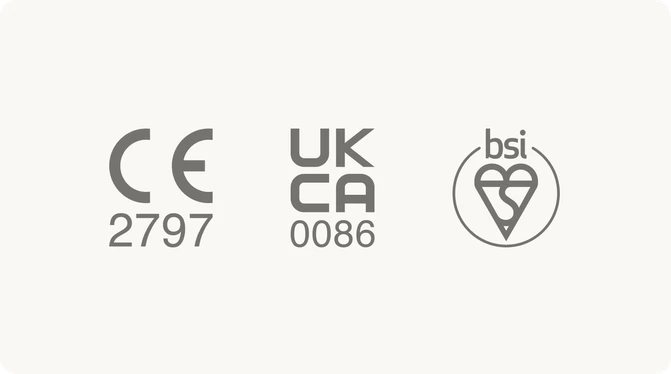 CE, UKCA and BSI certification logos